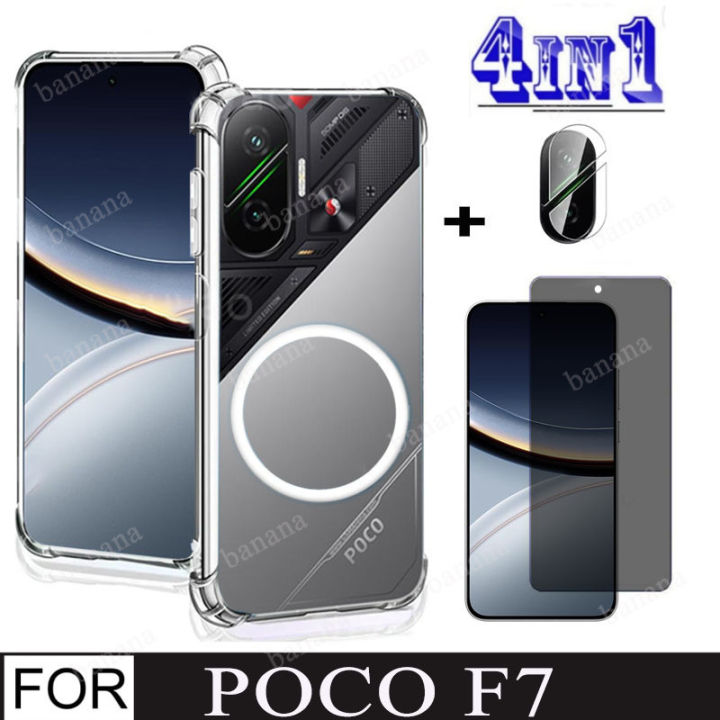 4In1 Xiaomi POCO F7 Case Magnetic Sticker Shockproof Phone Case for POCOF7 Tempered Glass Screen Protector Privacy Anti-Spy Film