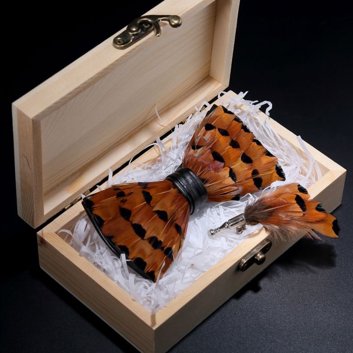 KAMBERFT%20design%20handmade%20feather%20bow%20tie%20brooch%20wooden%20box%20set%20high%20quality%20men's%20bowtie%20leather%20tie%20for%20wedding%20party%20banquet%20-%20Image%205