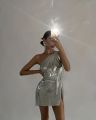 FestivalQueen Women's Silver Metal Sequin Bodycon Dress One Shoulder Slit Mini Dress Y2K Fashion Shiny Punk Nightclub Party. 