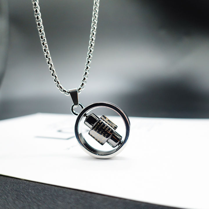 Lucky Titanium Steel Letters Rotatable Wheel Necklace for Men Stainless Steel Necklace Rotate Hip Hop Punk Pendant Necklace