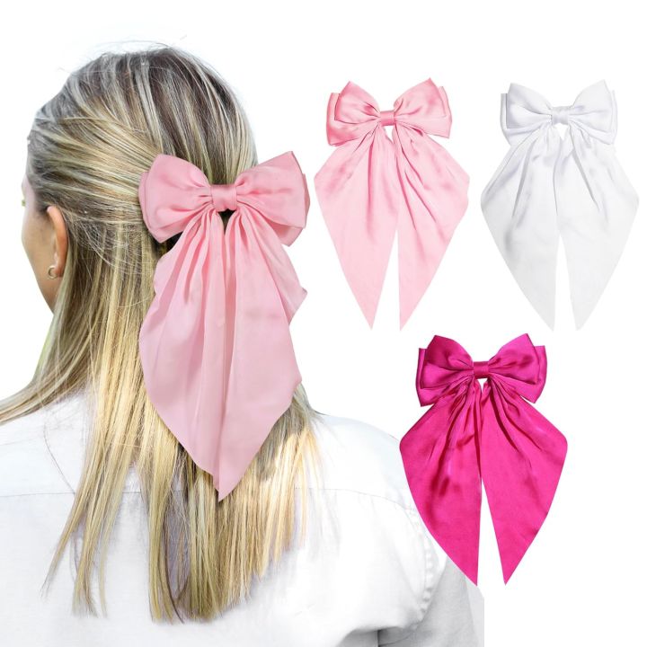 Hair Bows for Girls Ribbons Pink/Black/White Bow Girls Ribbon Hair Accessories for Woman Simple Solid Satin Spring Clip Hair Pin