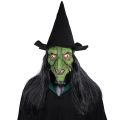 Halloween Horror Old Witch Mask with Hat Cosplay Scary Clown Hag Latex Masks Green Face Big Nose Old Women Costume Party Props.