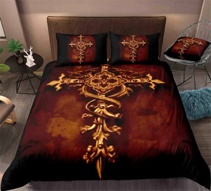 Cool%20Bull%20Head%20Duvet%20Cover%20Halloween%20Cross%20Bedding%20Set%20Microfiber%20Geometric%20Comforter%20Cover%20King%20Full%20For%20Kids%20Teen%20Adults%20Decor%20-%20Image%204