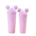 New cross-border cartoon Mickey durian cup large capacity plastic straw cup net red double layer diamond milk tea cup wholesale. 