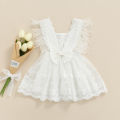 Ma&Baby Baby Girls Casual Dress, White Square Collar Sleeveless Lace Hem One-piece, 0-24 Months. 