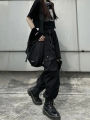 Techwear Cargo Pants Womens Hollow Out Joggers Goth Emo Oversize Pocket Female Casual Teens Hippie Punk Harem Harajuku Trousers.