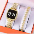 Fashionable LED Display Digital Touch Screen Wristwatch & Bracelet For Girls 2Pcs Combo.