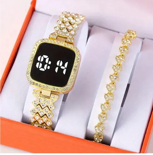 Fashionable%20LED%20Display%20Digital%20Touch%20Screen%20Wristwatch%20&%20Bracelet%20For%20Girls%202Pcs%20Combo%20-%20Image%202