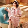 100% Pure Cotton Nightdress Women's Summer Short Sleeve Japanese Sweet Princess Style Pajamas Summer Overknee Long Girl Night Dress.