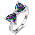 LI Women Rainbow Bowknot Ring With Crystal Stone Colorful Zircon Topaz Engagement Wedding Ring.