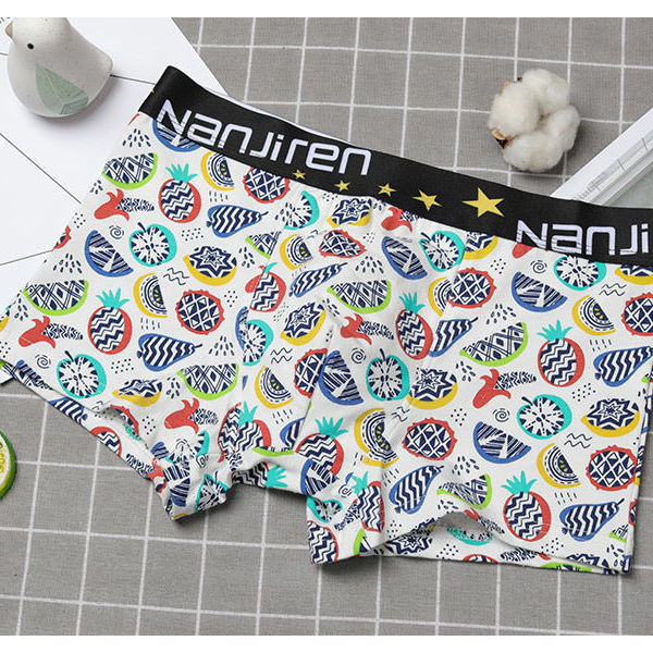 Nanjiren Men's Underwear Pure Cotton Boxer Brief Antibacterial Breathable Cotton Boxer Shorts Head Print Youth Shorts