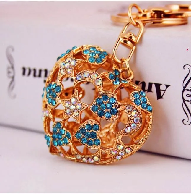New Crystal Alloy Heart Shape Keychain Diamond Hollow Our Heart