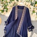 Women Long Kimono Shirt Ethnic Bohemian Vintage Embroidery Loose Cardigan Tops Holiday Sunscreen Blouses Outer Cover.
