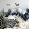 Small fresh solid color washed cotton skin-friendly brushed four-piece set princess style dormitory kit quilt cover pillowcase quilt cover single piece. 