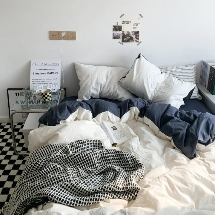 Small%20fresh%20solid%20color%20washed%20cotton%20skin-friendly%20brushed%20four-piece%20set%20princess%20style%20dormitory%20kit%20quilt%20cover%20pillowcase%20quilt%20cover%20single%20piece%20-%20Image%204
