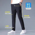 Xia Xiu thin ice silk casual pants men's work trend loose straight breathable sports cropped pants men.