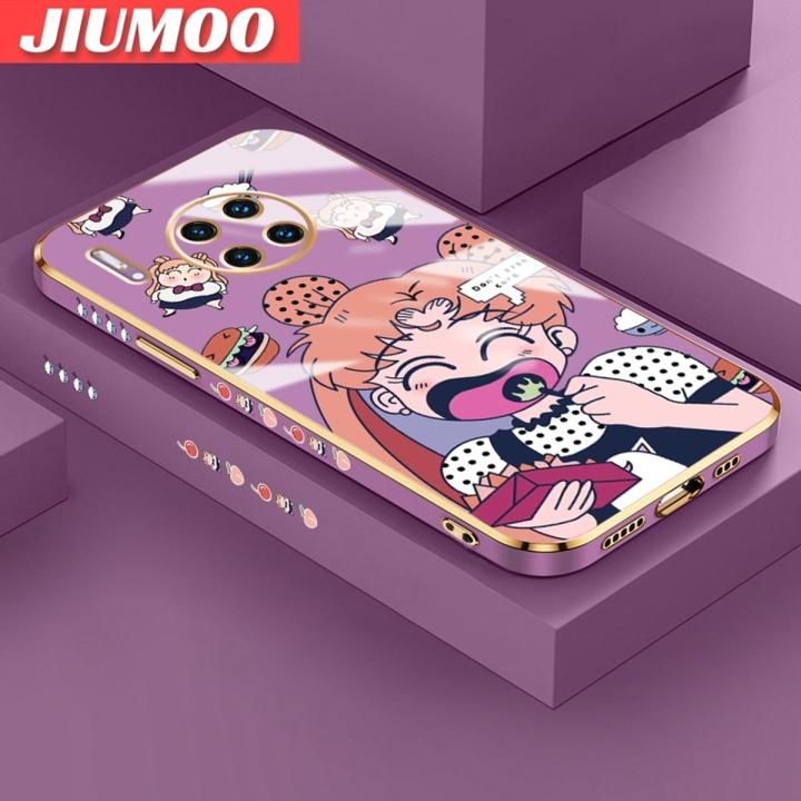 JIUMOO For Huawei Mate 30 Pro Case Cartoon Cute Eat Girl New Design Side Design Phone Cases Pattern Luxury Plating Casing Full Cover Camera Shockproof Protection SoftCases