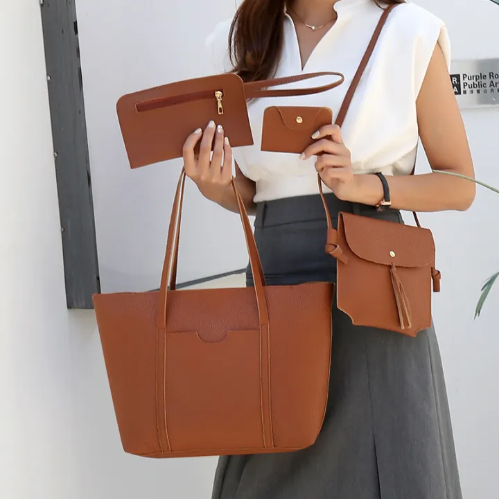 Wholesale%20Shoulder%20Crossbody%20Bag%20Cross%20Border%20Lychee%20Pattern%20Mother%20Bag%20European%20and%20American%20Fashion%20Women's%20Bags%202024%20New%20Four%20Piece%20Set%20Bill%20of%20Lading%20-%20Image%202