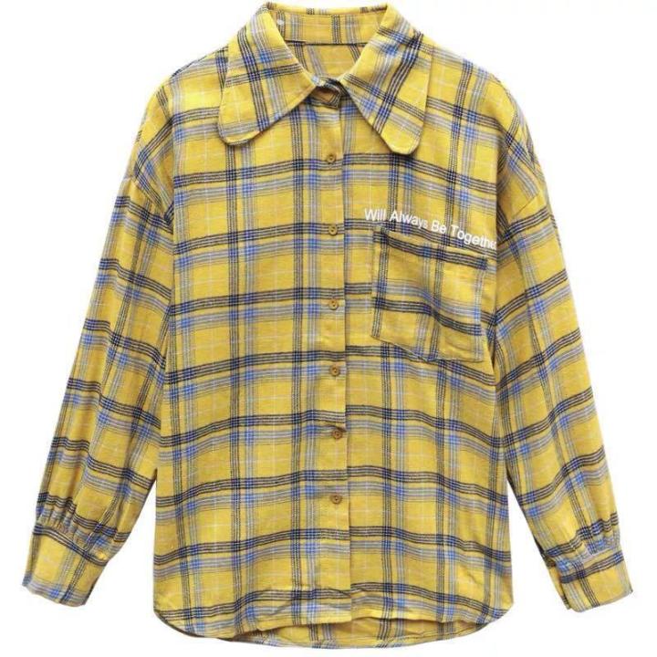 New%20plaid%20shirt%20ins%20Women's%20Loose%20Korean-Style%20Spring%20Long-Sleeved%20Shirt%20Brushed%20Hong%20Kong%20Style%20Shirt%20Retro%20Fashion%20-%20Image%205