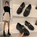 Women's Small Leather Shoes British Style2023New All-Match High Heel Loafers Black Spring and Autumn Flat Retro Shoes Spring. 