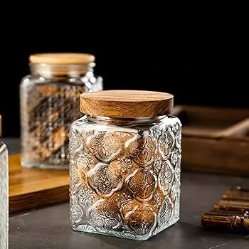 750%20ml%20(1%20pcs)%20Retro%20Sealed%20Glass%20Jar%20Storage%20Bottle%20Glass%20Kitchen%20Storage%20Food%20Container%20Grain%20Jar%20with%20Wood%20Lid%20Mason%20Jars%20Embossed%20Begonia%20-%20Image%203