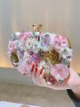 3D Beaded Flower Evening Bag, Elegant Box Clutch Purse, Women's Wedding Handbags For Party Prom. 