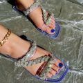 New spot wholesale cross-border independent station LAZADA women's summer bright diamond flat sandals plus size European and American ins slippers.