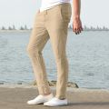 Feitong Fashion Cotton Linen Pants Men Casual Work Solid White Elastic Waist Streetwear Long Pants Trousers.
