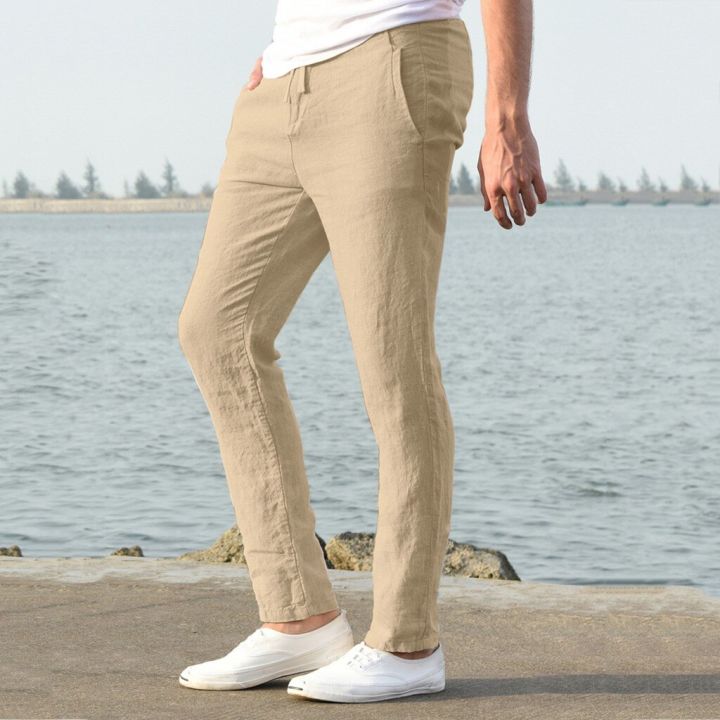 Feitong%20Fashion%20Cotton%20Linen%20Pants%20Men%20Casual%20Work%20Solid%20White%20Elastic%20Waist%20Streetwear%20Long%20Pants%20Trousers%20-%20Image%205