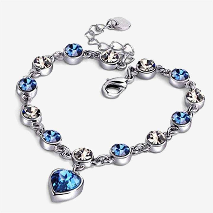 Trendy New Chain Bracelets for Women Silver Heart Shape Blue, Pink