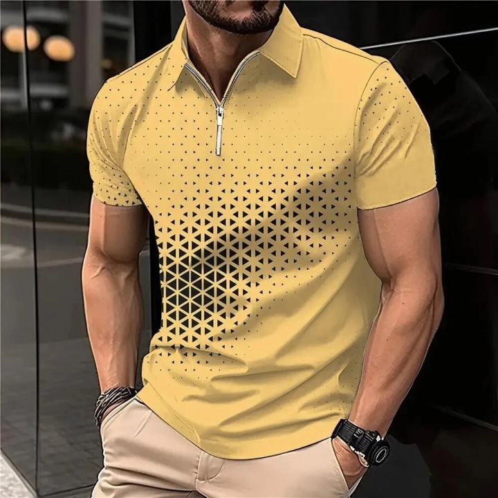 New%20Summer%20Men's%20Polo%20Shirt%20Lapel%20Striped%20Short%20Sleeve%20Letter%20Printed%20Button%20T-Shirt%20Polo%20Fashion%20Top%20Loser%20Lione%20-%20Image%202