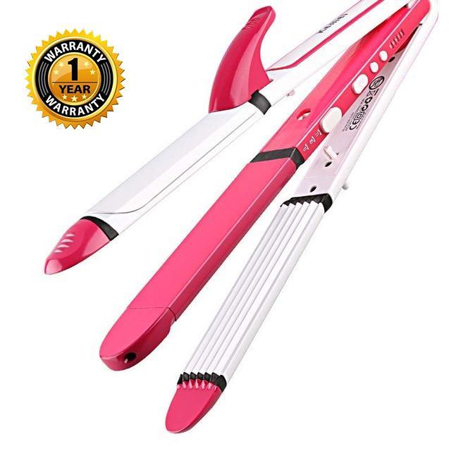 Kemei KM-3304 3 in 1 Hair Straightener, Curler & Crimping