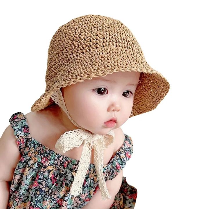 Summer Baby Hat Straw Baby Girl Cap Fashion Lace Bow Beach
