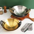 Flat Base Wok Pan Home Non Stick Loop Handles Frying Fry Pot Iron Carbon Bottom Steel Stainless Pans Flat Kitchen.