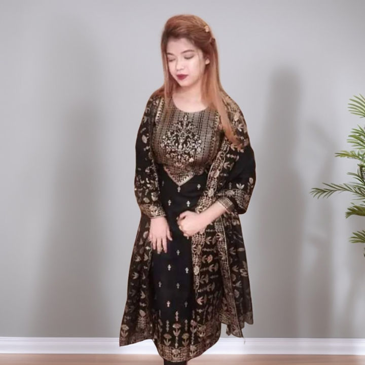 Unstitched Cotton Afsan & Screen Print Glorious Designed (By Fahima Fashion Ghor) Fashionable Three Pis For Woman (3pis)