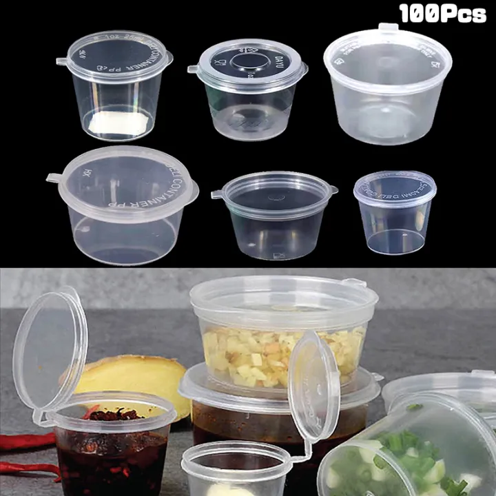 100pcs Mini Plastic Packing Box 20-40ml Sauce Cup Clear Food Condiments ...