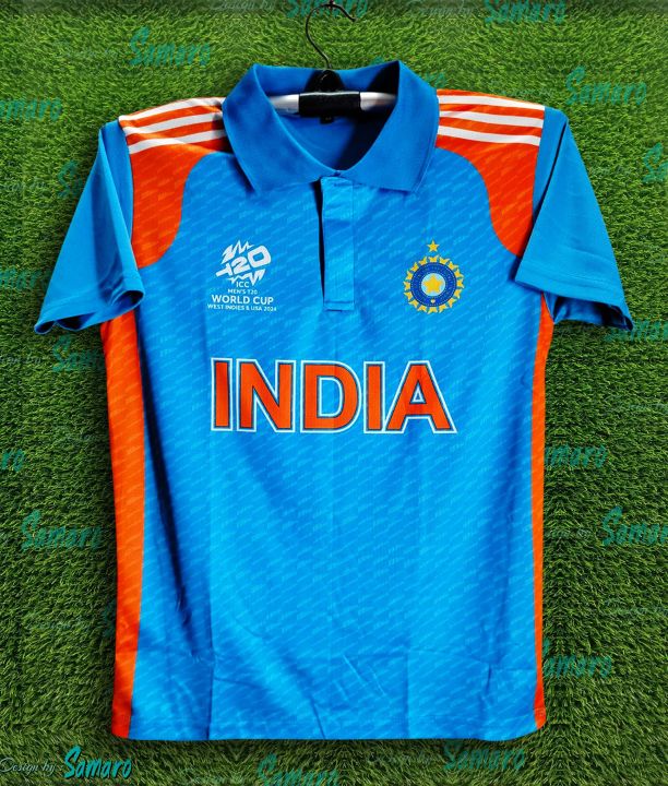 India T20 World Cup Jersey - India Short Sleeve Collar Polo Jersey For Men - India Cricket Jersey 2024