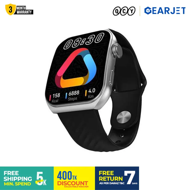 QCY GS2 Smart Watch 1.96 inch Amoled 60Hz High Resolution Display Bluetooth Calling IPX8 Waterproof 24 Hours Heart Rate Monitor SPO2 Sensor 100+ Sports Modes Smartwatch for Men and Women