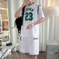 Sleeved Basketball Jersey Ice Silk Sports Suit Breathable Quick-Drying Loose Large Size Unisex Style Team Uniform National Fashion Shorts. 
