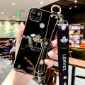 For Realme C25Y / Realme C21Y Back Cover with Lanyard + Wristband Fashion Shiny Maple Leaf Plating Bumper Stand Holder Case Camera Protection Soft Silicone Mobile Phone Cases. 