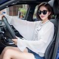 Women's summer cape shawl solid color chiffon ruffle black and white thread shawl sun protective clothing.