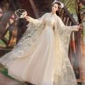 White Women's Han Chinese Clothing Ancient Costume Summer Improved Dress Super Fairy Style Flow Fairy Skirt with Wide Sleeves Ancient Style Summer.