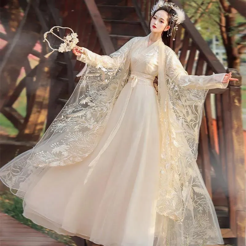 White Women's Han Chinese Clothing Ancient Costume Summer Improved Dress  Super Fairy Style Flow Fairy Skirt with Wide Sleeves Ancient Style Summer |  Daraz.com.bd