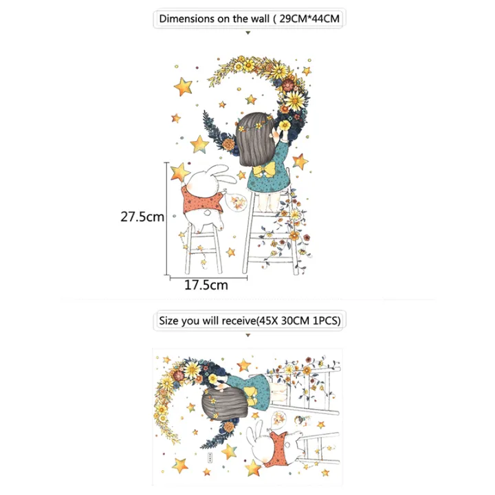 Cartoon%20Stars%20Garland%20Sticker%20Home%20Living%20Room%20Decor%20Vinyl%20Wall%20Sticker%20Little%20Girl%20Moon%20DIY%20Kids%20Door%20Mural%20Wallpaper%20-%20Image%202