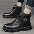 Men's shoes spring 2024 new high-top martin boots black biker tide shoes versatile non-slip wear-resistant fashion boots men.