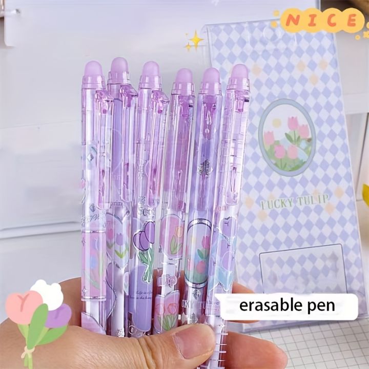 6pcs%20Purple%20Tulip%20Erasable%20Gel%20Pens%20Kawaii%20Gel%20Pens%20With%20Erasers%20Korean%20Stationery%20Students%20Girl%20Gift%20School%20Office%20Supplies%20-%20Image%205