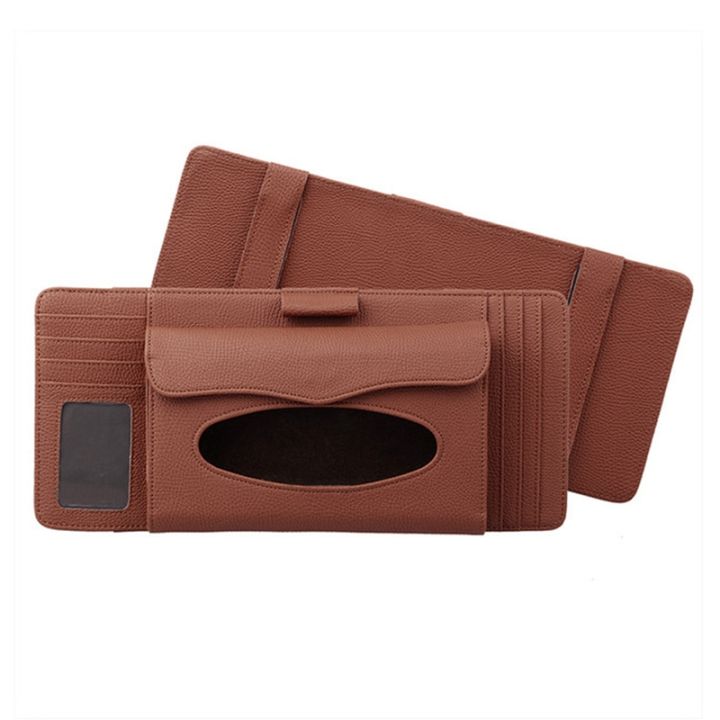 (New)DERANFU%203%20In%201%20Lichee%20Texture%20Multi-function%20Car%20Hang%20Type%20Leather%20Towel%20Box%20with%20Card%20Slot%20y%20CD%20Slot%20-%20Image%203