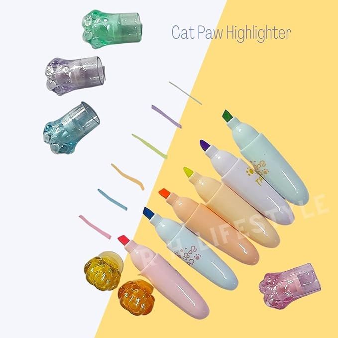 6Pcs%20Cute%20Cat%20Paws%20Shape%20Highlighter%20Pen%20For%20Office%20School%20St4522,Multi-coloured.%20-%20Image%203