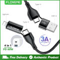 FLOVEME 4 in 1 Fast Charging High Current 3A Nylon Braided 1 Meter Data Sync Cable For iPhone iPad Type C Charge. 