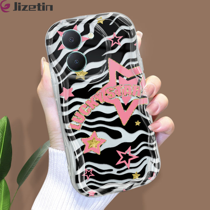 Jizetin for Vivo Y36 4G 5G Y27 5G Y27S Back Cover Leopard Print Cream Wavy Edge Soft Silicone Phone Case